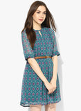 MIAMINX Green Coloured Printed Dress With Belt--Dresses-MIAMINX-Demo Store Rahul Khare - 1