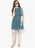 MIAMINX Green Coloured Printed Dress With Belt--Dresses-MIAMINX-Demo Store Rahul Khare - 2