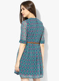 MIAMINX Green Coloured Printed Dress With Belt--Dresses-MIAMINX-Demo Store Rahul Khare - 3