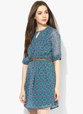 MIAMINX Green Coloured Printed Dress With Belt--Dresses-MIAMINX-Demo Store Rahul Khare - 4